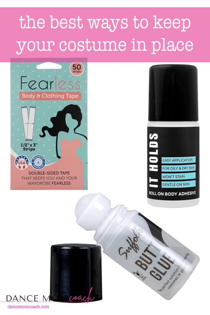 collage of products for preventing a wedgie while you are dancing on stage
